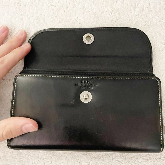 Dopp Black Leather Wallet Silver Snap Designer Old Money Chic - Picture 3 of 15